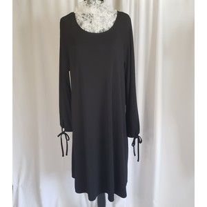 Womens black dress Premise brand round neck zipper pockets long sleeve tie close